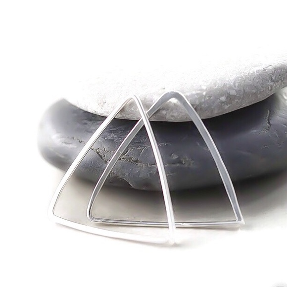 925/14K Triangle Hoop Earrings - Picture 3 of 8